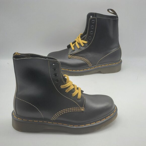 Dr. Martens 1460 Pascal Yellow Stitch Black Leather Men Boots‎ Size 5 - Picture 5 of 11